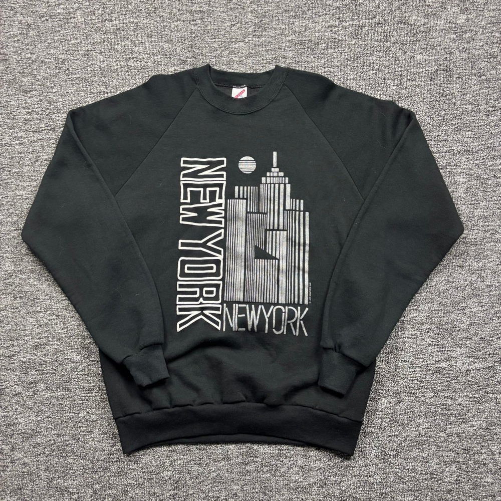 Vintage 1990s Jerzees New York City Skyline‎ Black Graphic Sweatshirt Mens XL